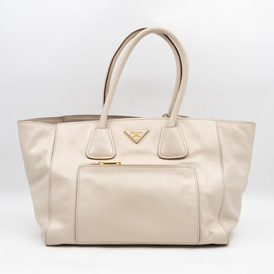 Shoulder Tote Bag White Vitello Daino Leather