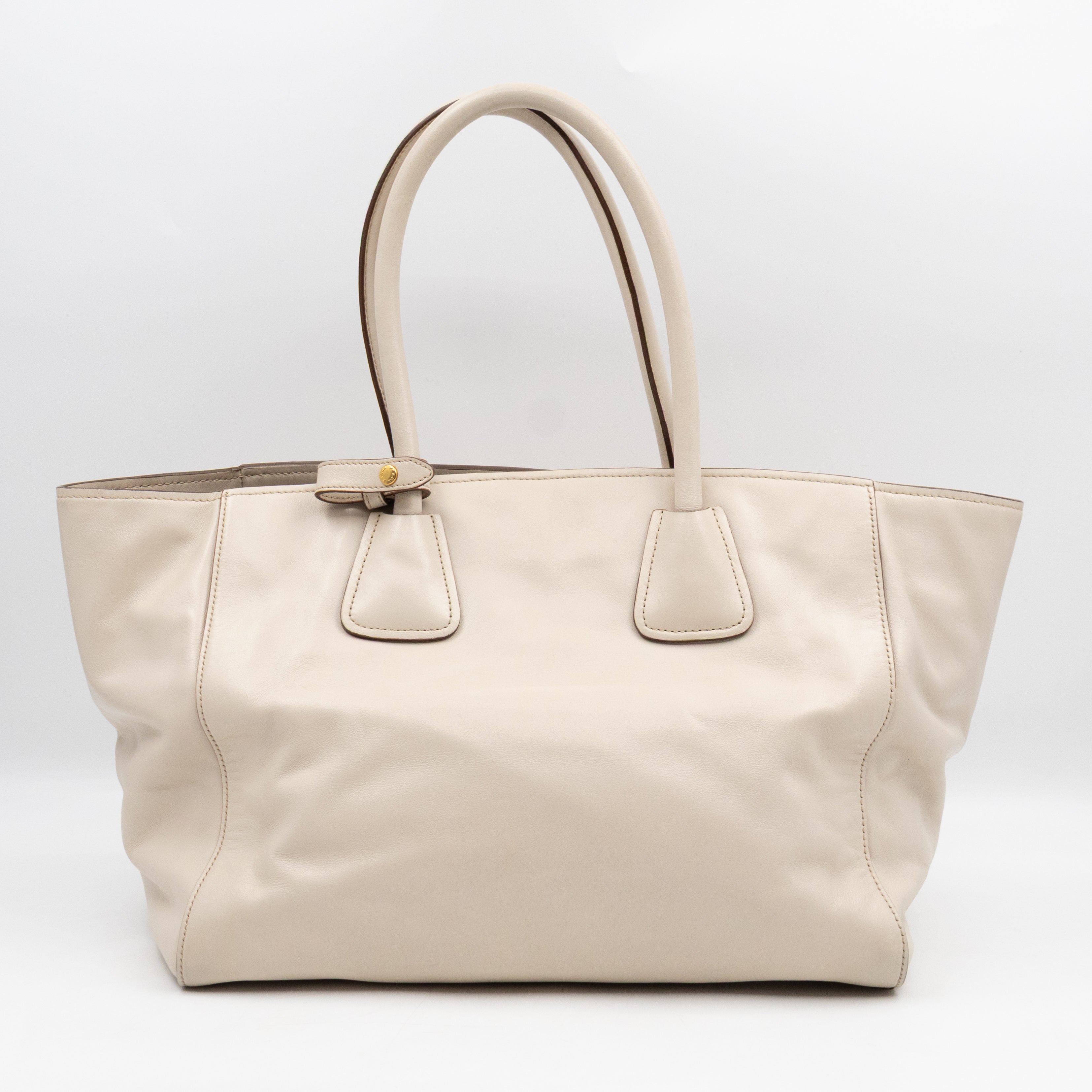 Shoulder Tote Bag White Vitello Daino Leather