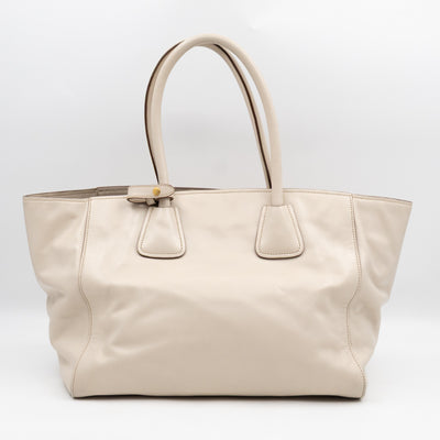 Shoulder Tote Bag White Vitello Daino Leather