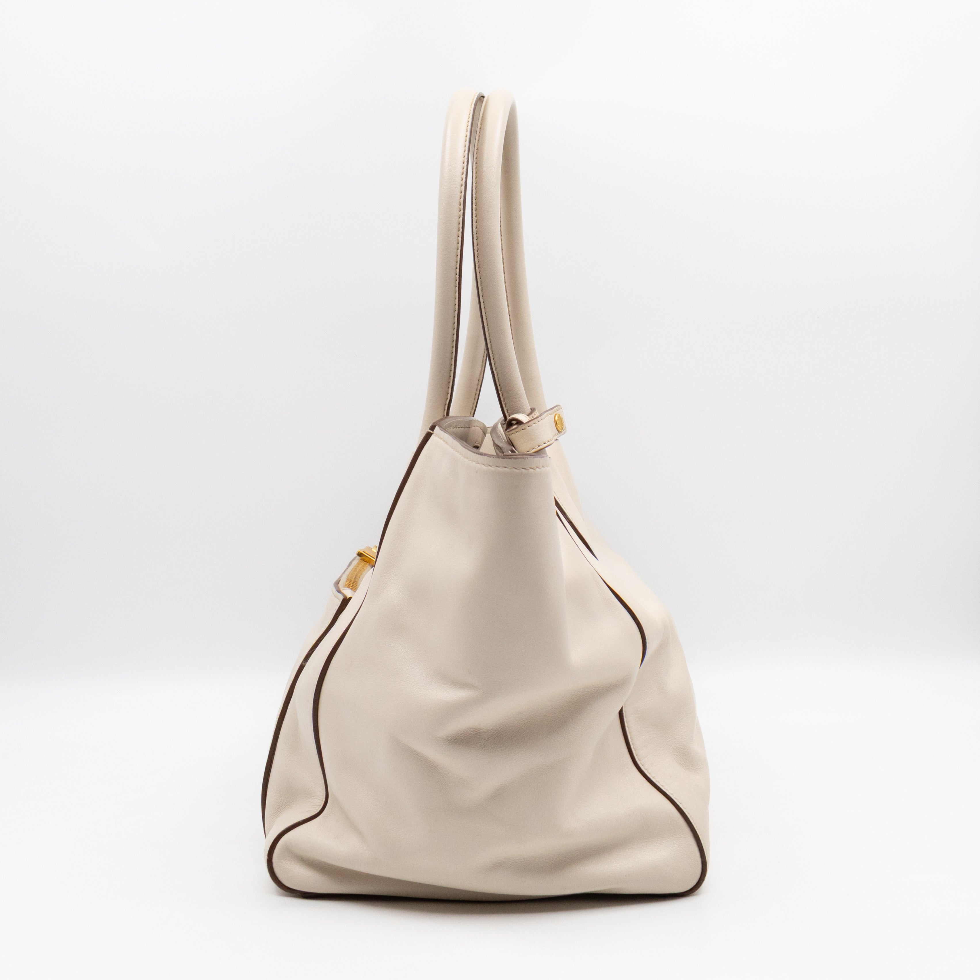 Shoulder Tote Bag White Vitello Daino Leather