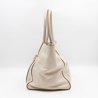 Shoulder Tote Bag White Vitello Daino Leather