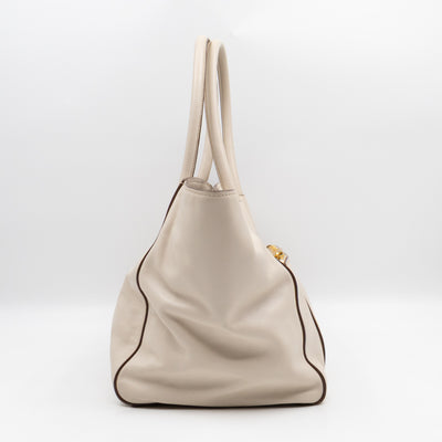 Shoulder Tote Bag White Vitello Daino Leather