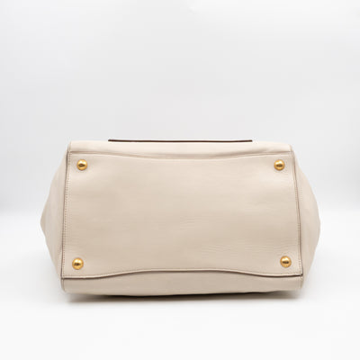 Shoulder Tote Bag White Vitello Daino Leather