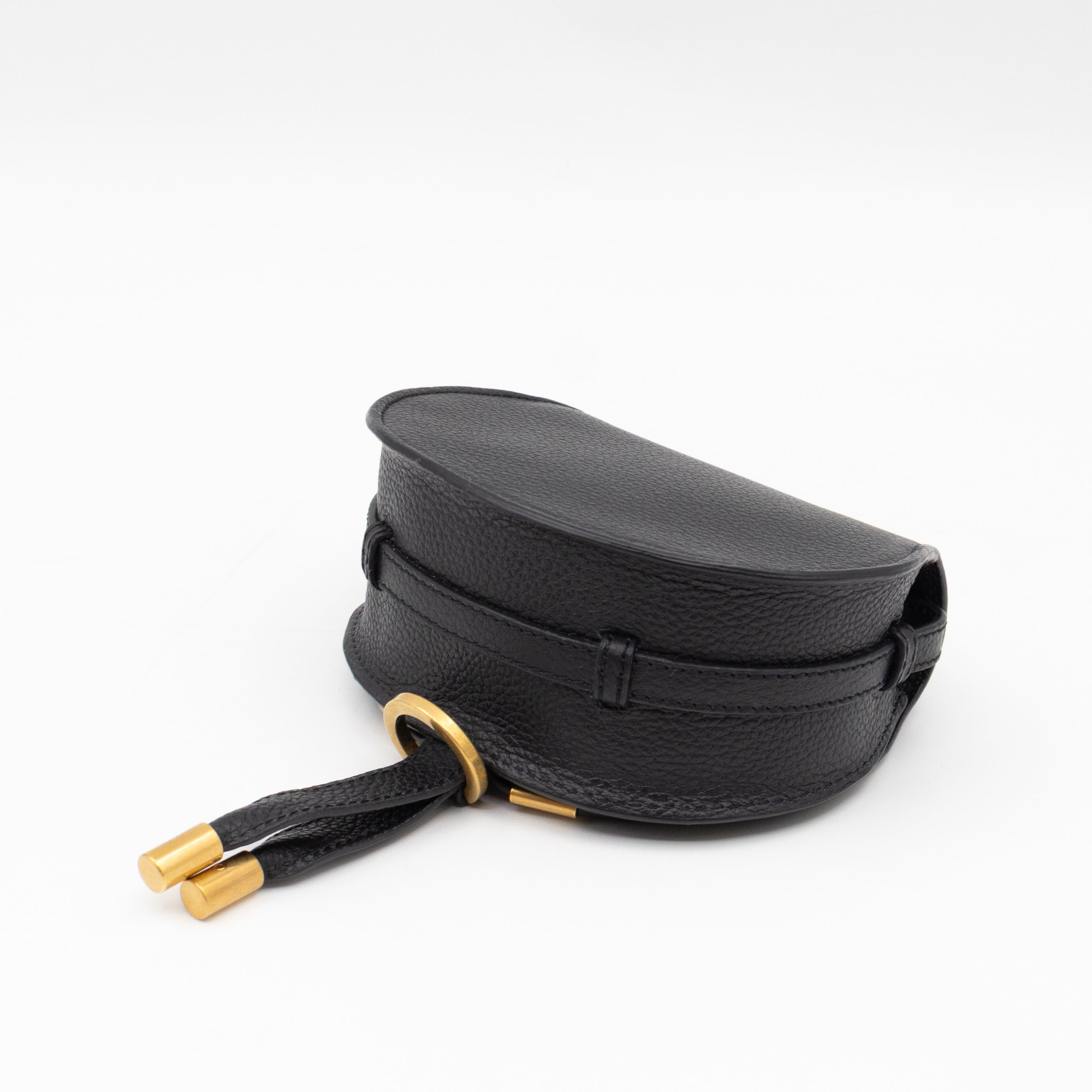 Marcie Saddle Micro Crossbody Bag Black Leather