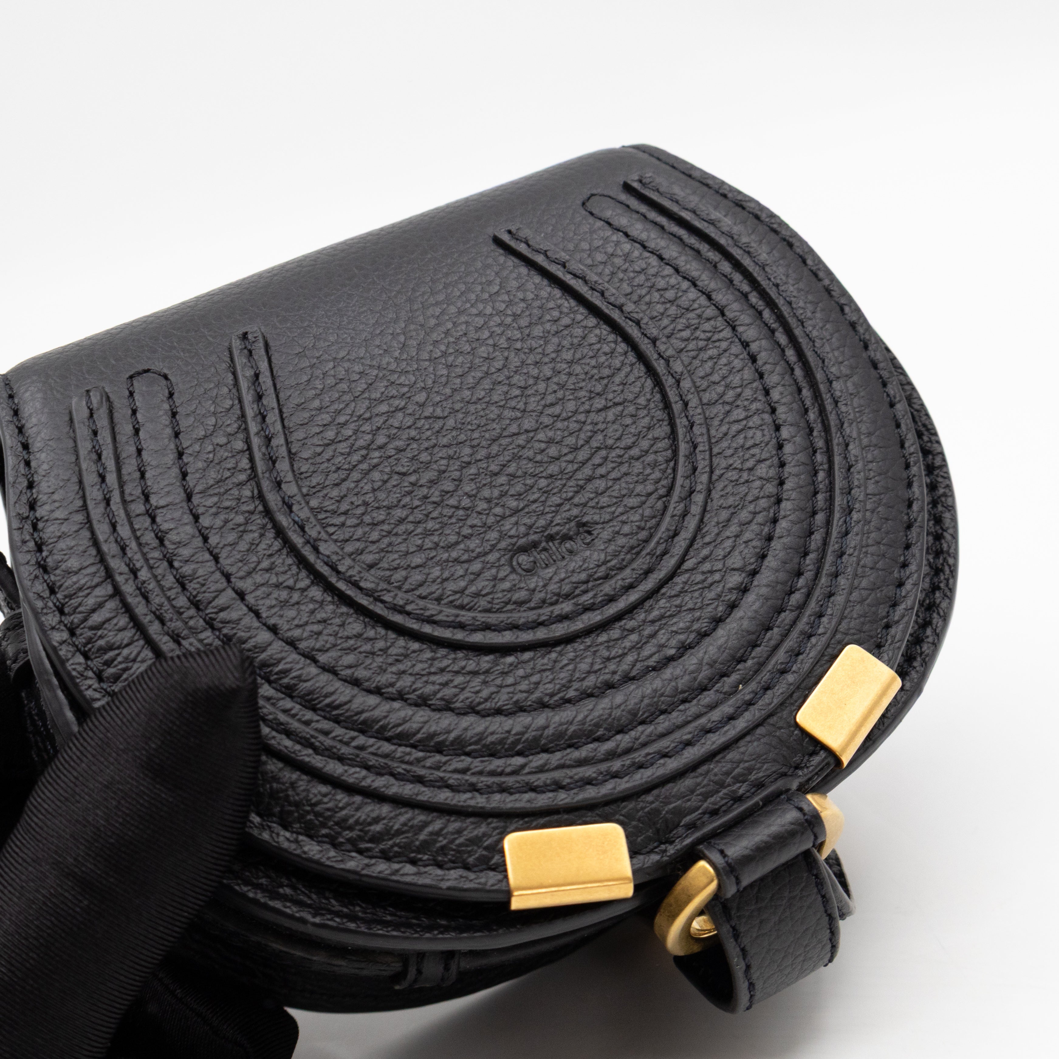 Marcie Saddle Micro Crossbody Bag Black Leather