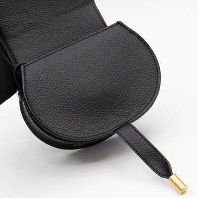 Marcie Saddle Micro Crossbody Bag Black Leather