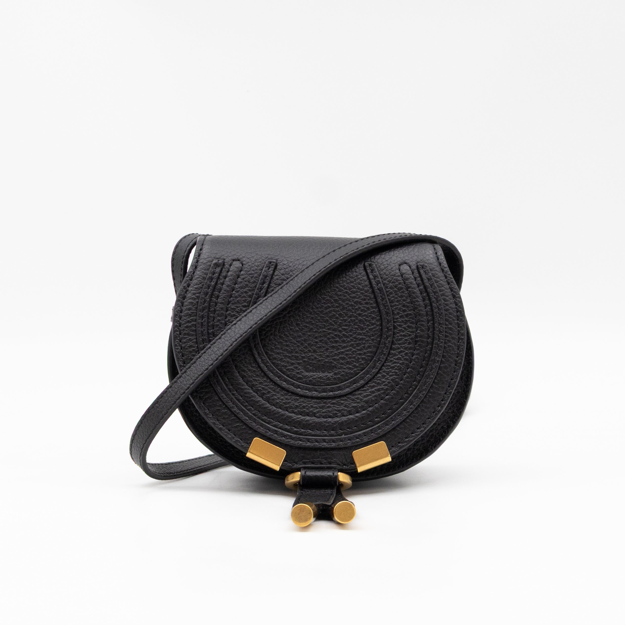 Marcie Saddle Micro Crossbody Bag Black Leather