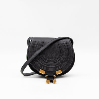 Marcie Saddle Micro Crossbody Bag Black Leather