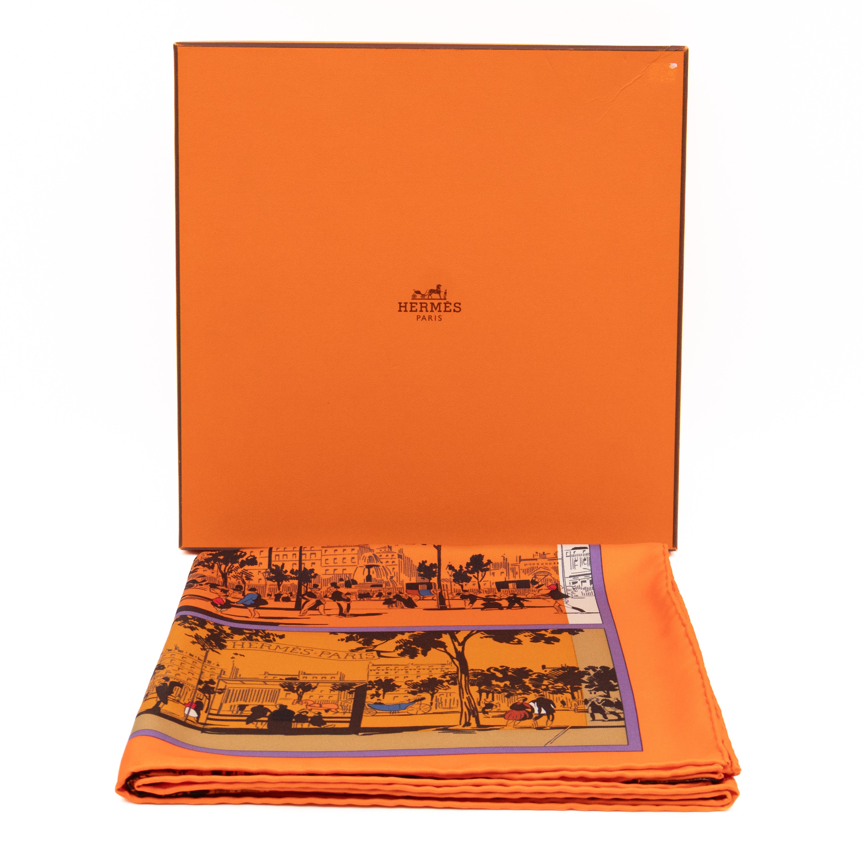 Silk Scarf 90 A l'Ombre des Boulevards Orange