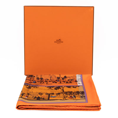Silk Scarf 90 A l'Ombre des Boulevards Orange