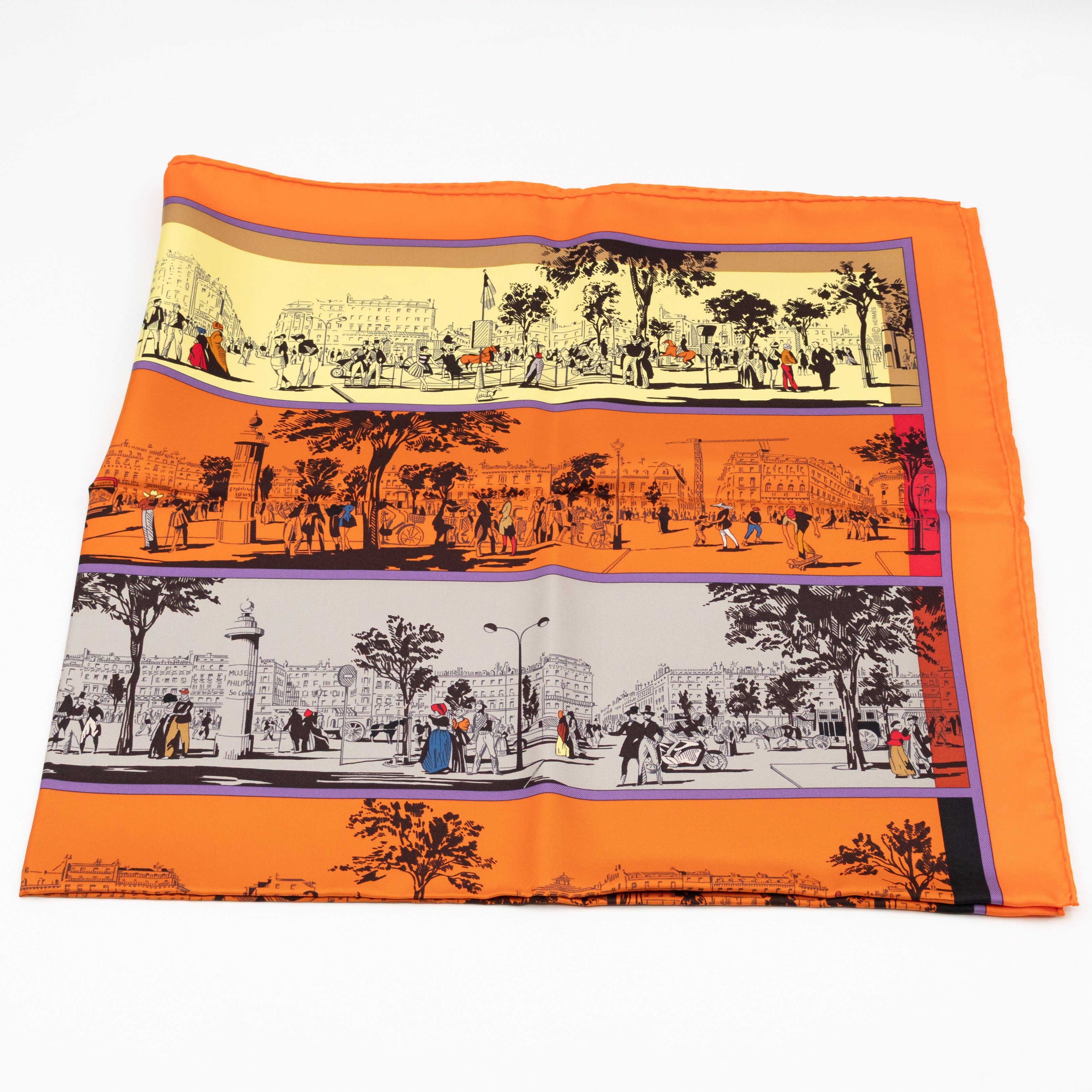 Silk Scarf 90 A l'Ombre des Boulevards Orange