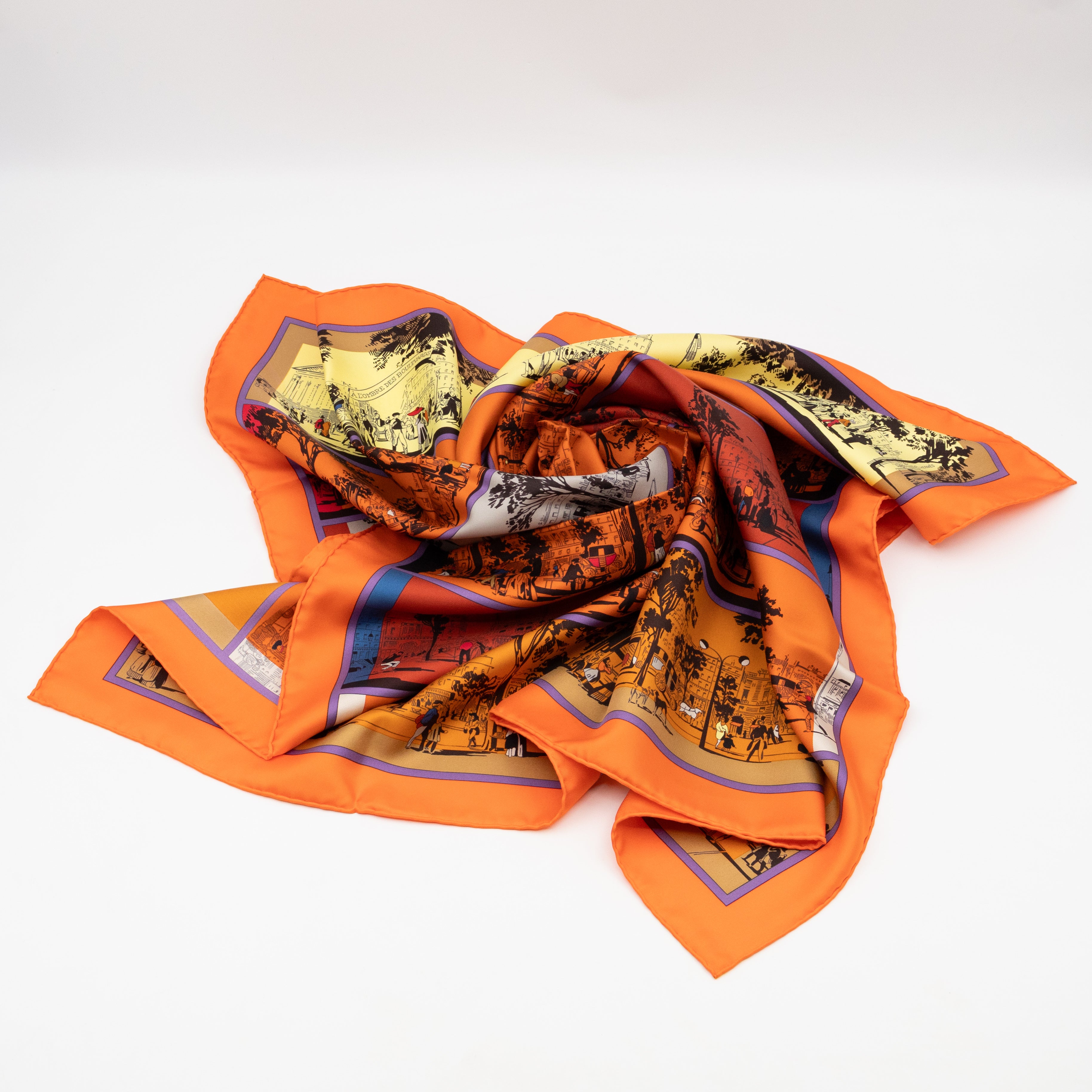 Silk Scarf 90 A l'Ombre des Boulevards Orange