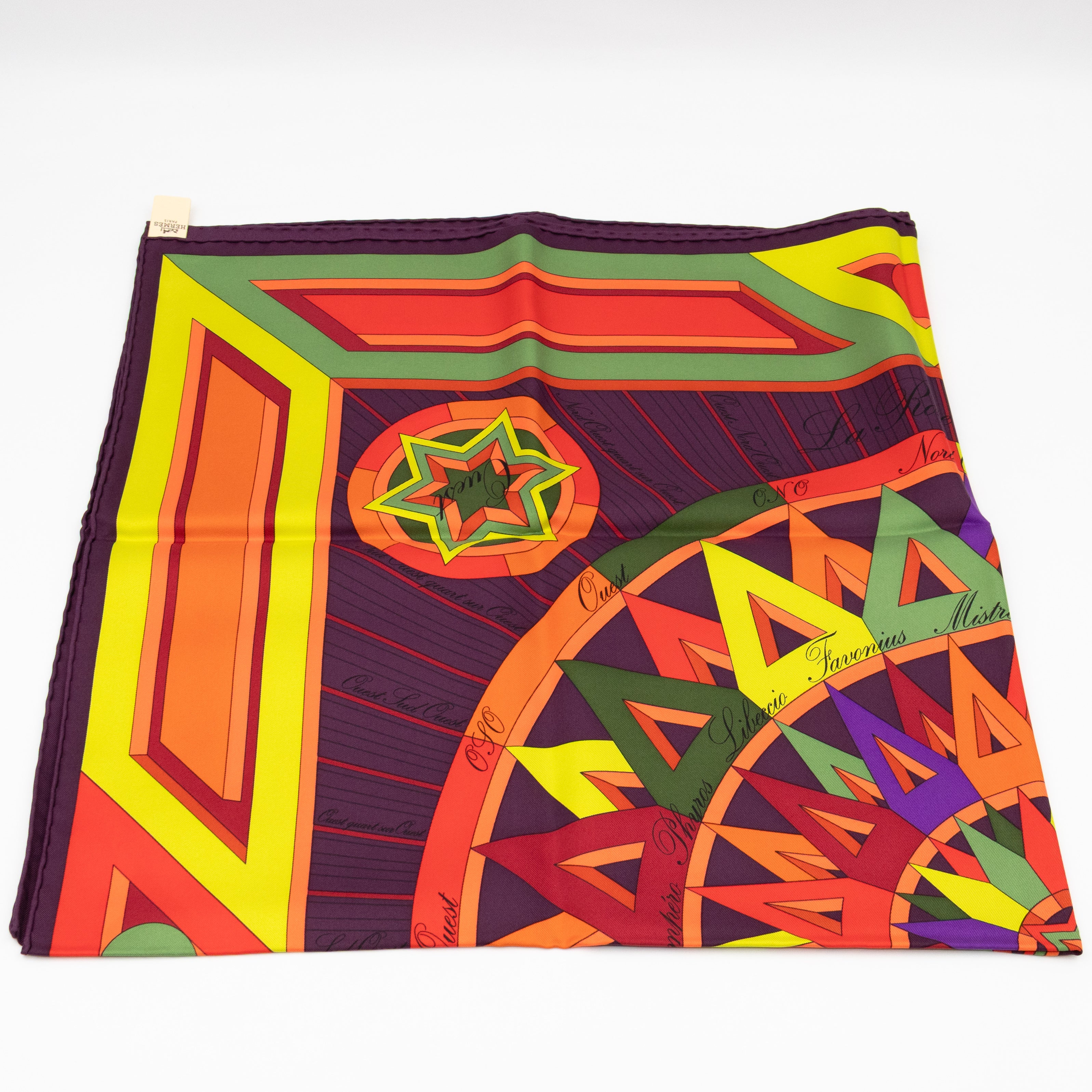 Silk Scarf 90 La Rose des Vents Purple