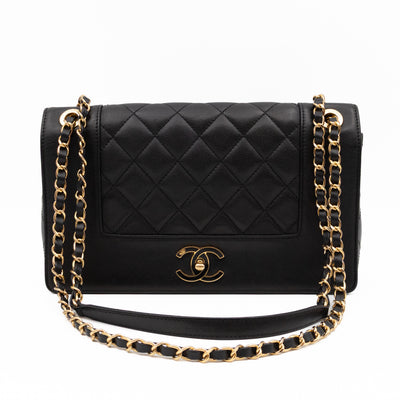 Mademoiselle Large Flap Bag Black Sheepskin Leather Gold