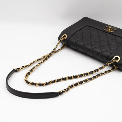 Mademoiselle Large Flap Bag Black Sheepskin Leather Gold