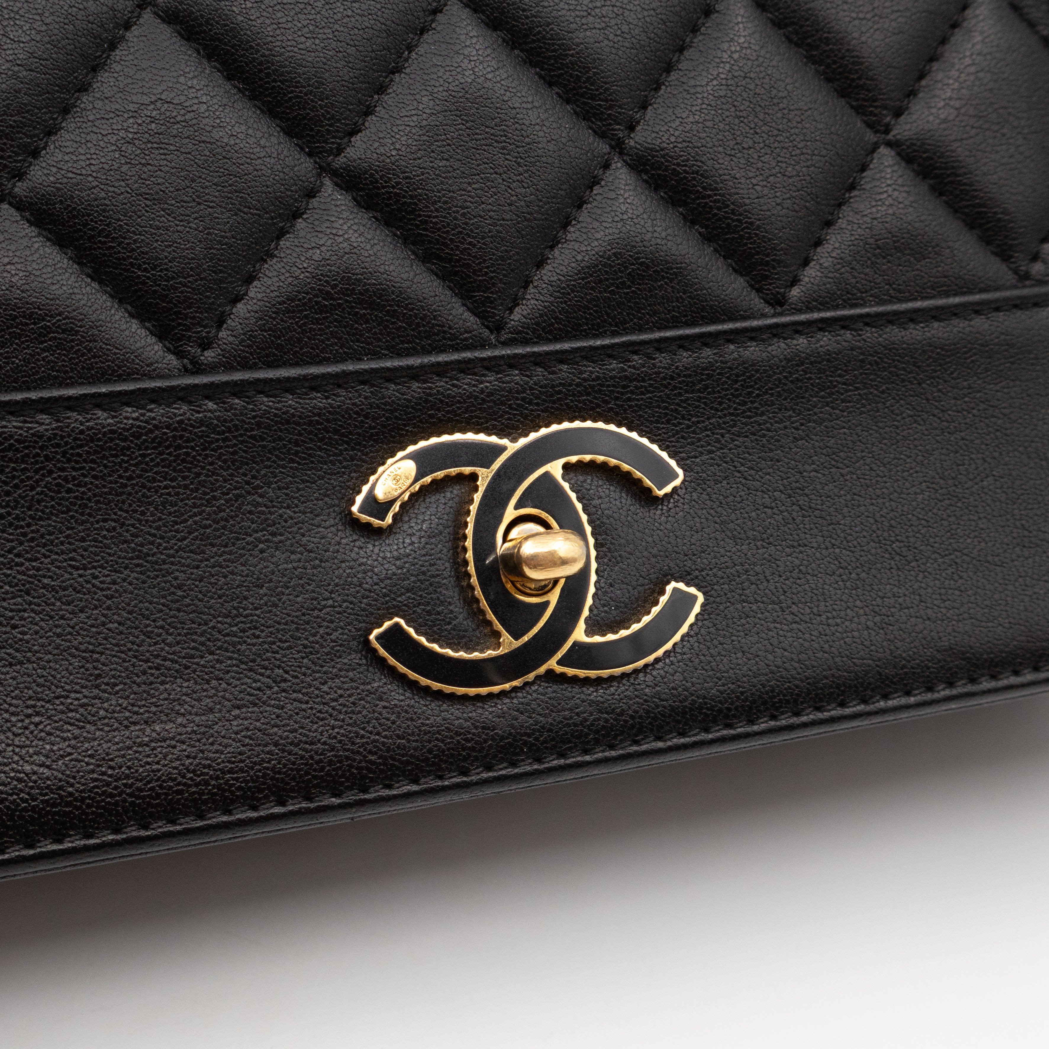 Mademoiselle Large Flap Bag Black Sheepskin Leather Gold