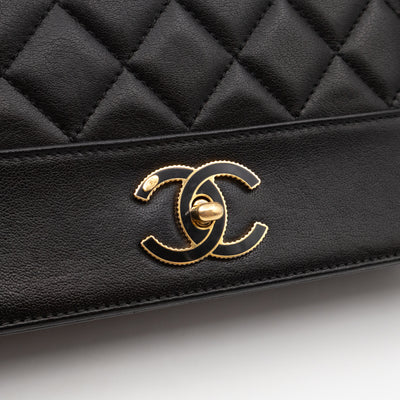 Mademoiselle Large Flap Bag Black Sheepskin Leather Gold