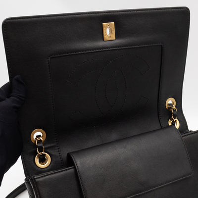 Mademoiselle Large Flap Bag Black Sheepskin Leather Gold