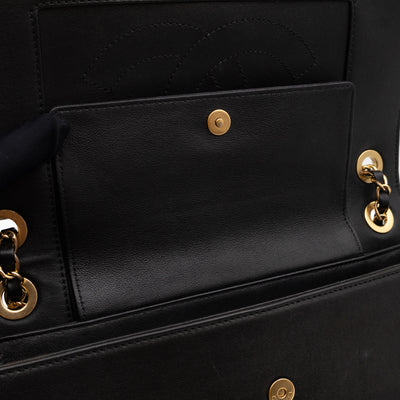 Mademoiselle Large Flap Bag Black Sheepskin Leather Gold