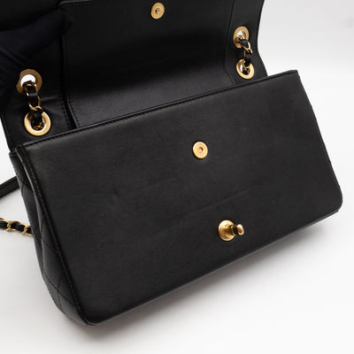 Mademoiselle Large Flap Bag Black Sheepskin Leather Gold