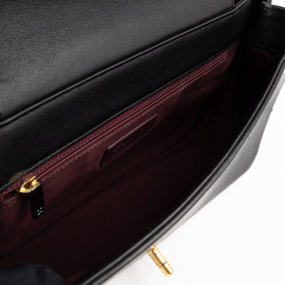 Mademoiselle Large Flap Bag Black Sheepskin Leather Gold