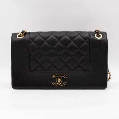 Mademoiselle Large Flap Bag Black Sheepskin Leather Gold