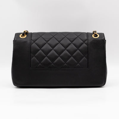 Mademoiselle Large Flap Bag Black Sheepskin Leather Gold