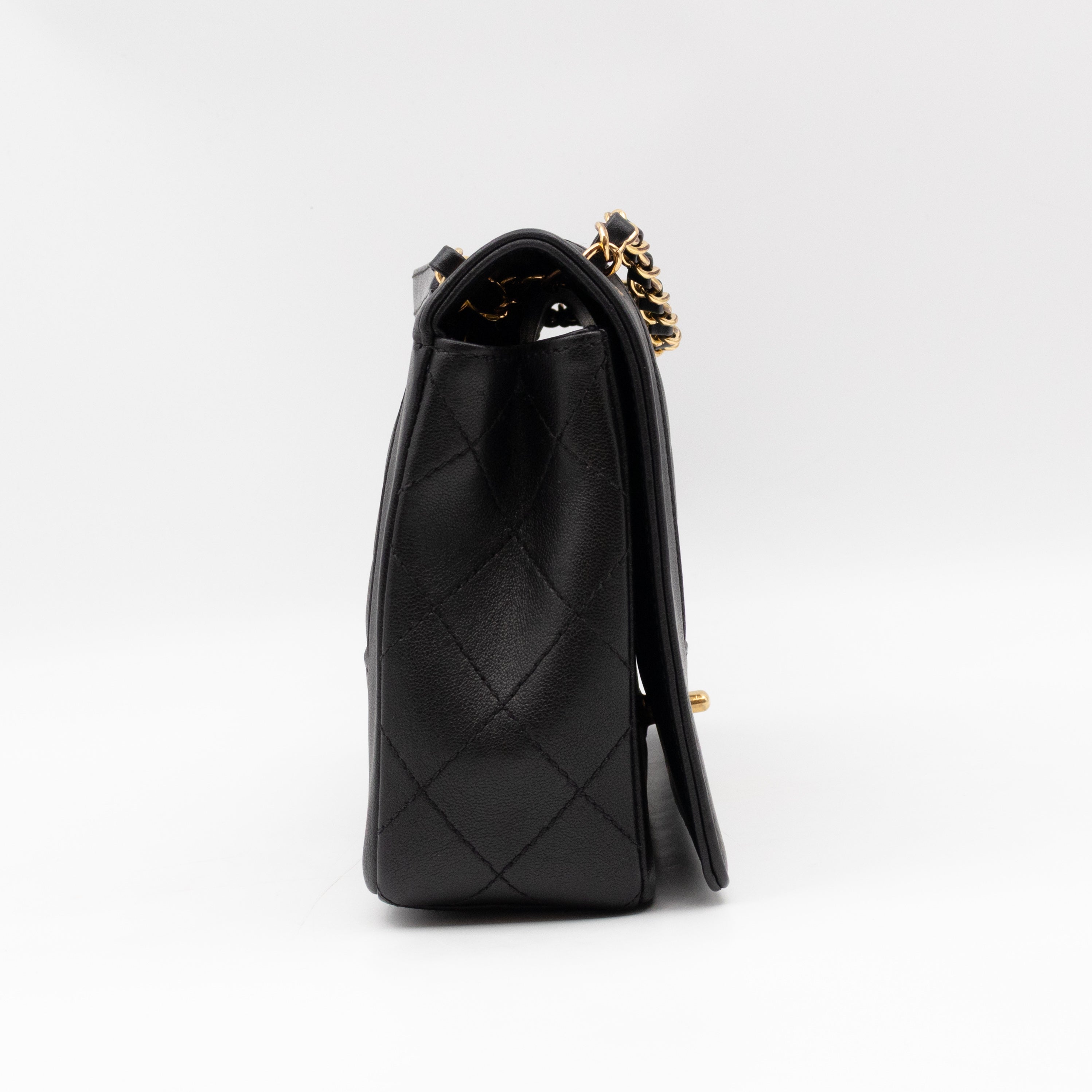 Mademoiselle Large Flap Bag Black Sheepskin Leather Gold