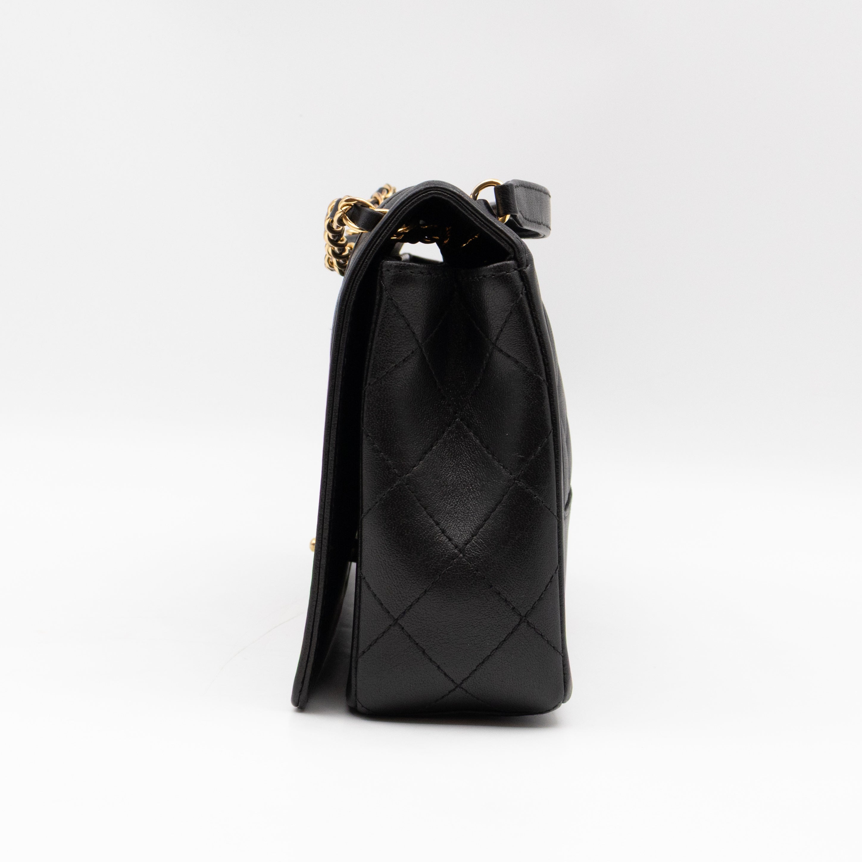 Mademoiselle Large Flap Bag Black Sheepskin Leather Gold