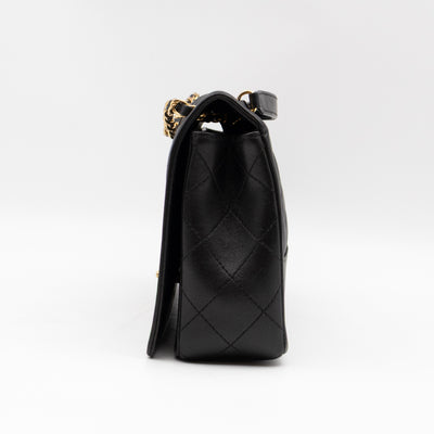 Mademoiselle Large Flap Bag Black Sheepskin Leather Gold