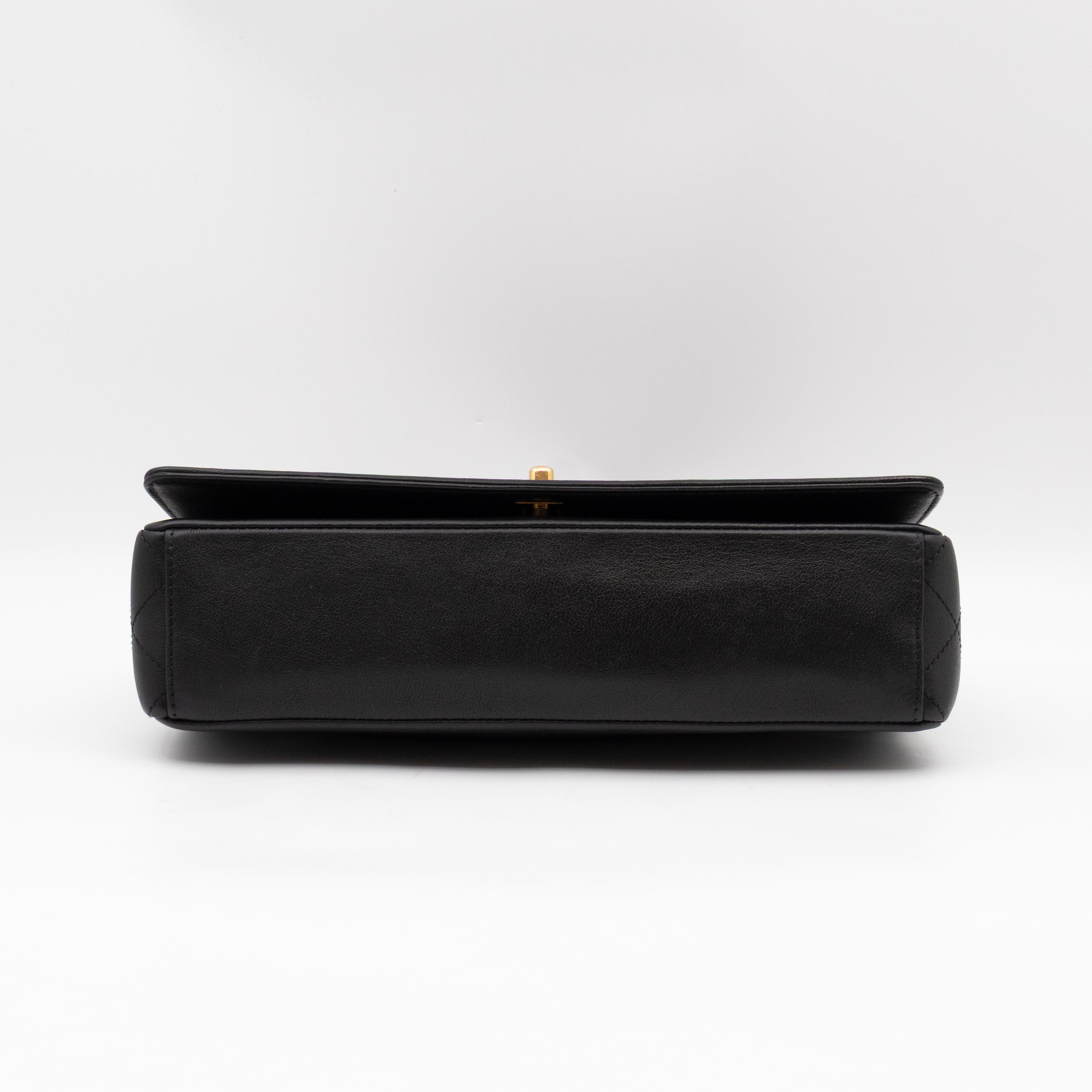 Mademoiselle Large Flap Bag Black Sheepskin Leather Gold