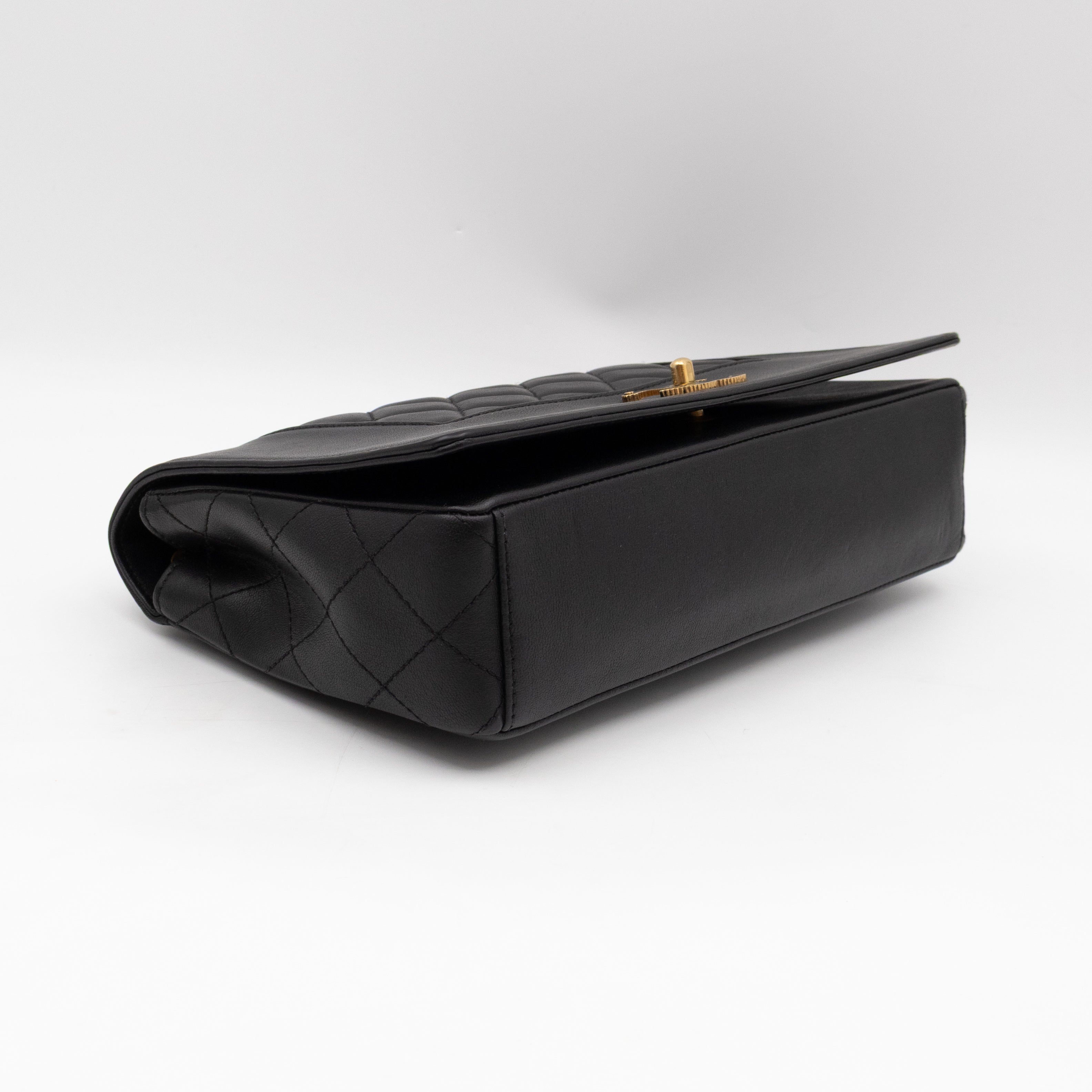 Mademoiselle Large Flap Bag Black Sheepskin Leather Gold