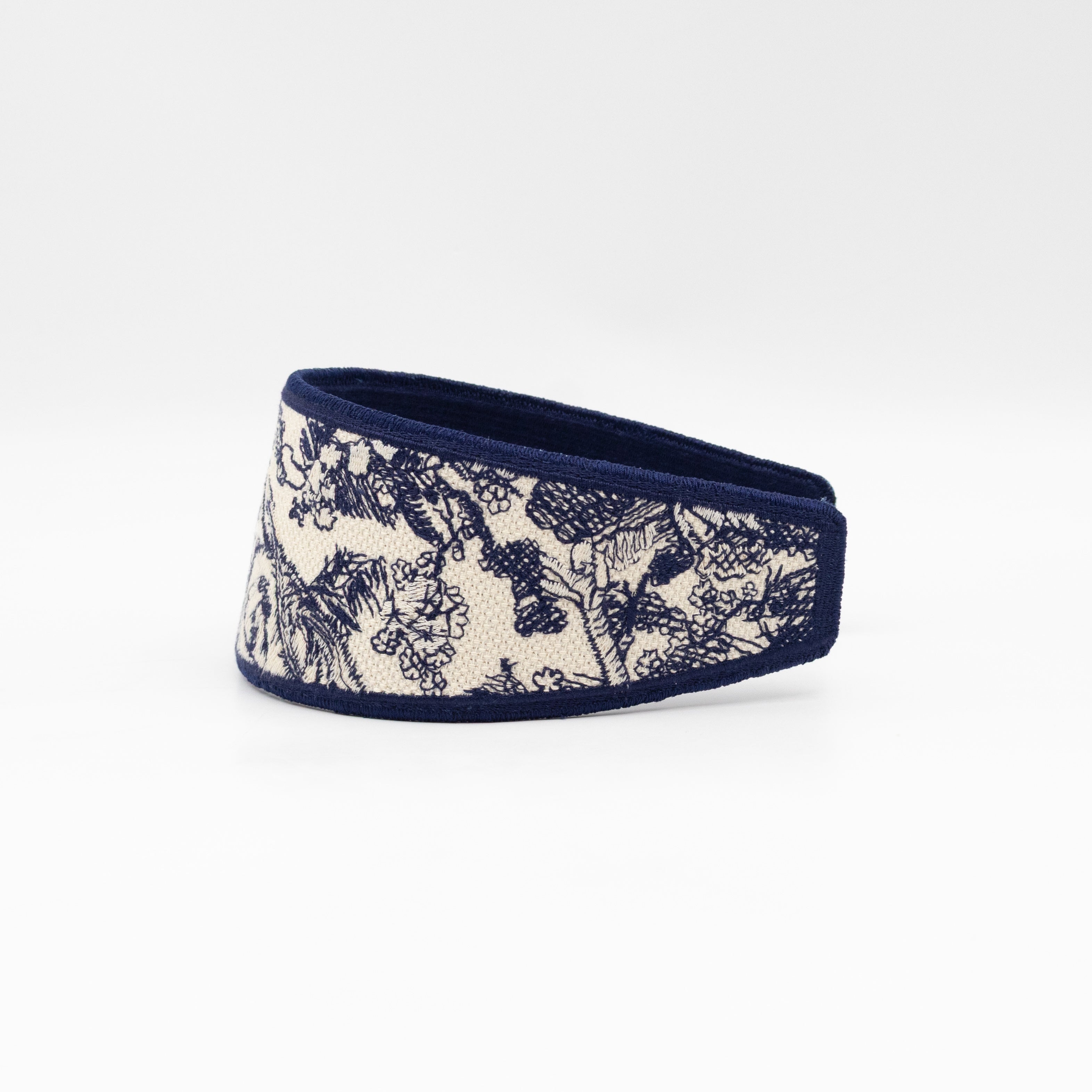Toile de Jouy Headband Embroidered Canvas Blue & White