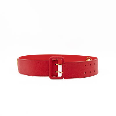 Wide Buckle Belt Red Leather 85 cm