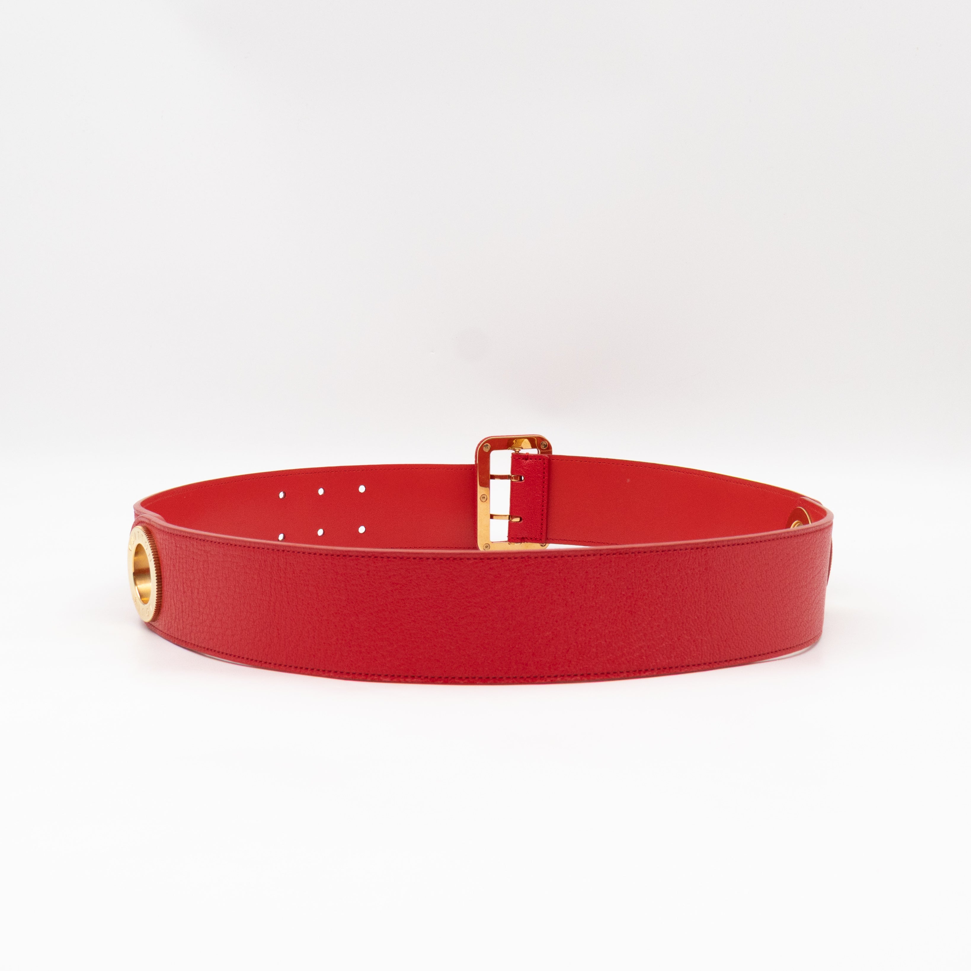 Wide Buckle Belt Red Leather 85 cm