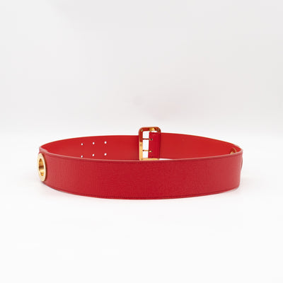 Wide Buckle Belt Red Leather 85 cm