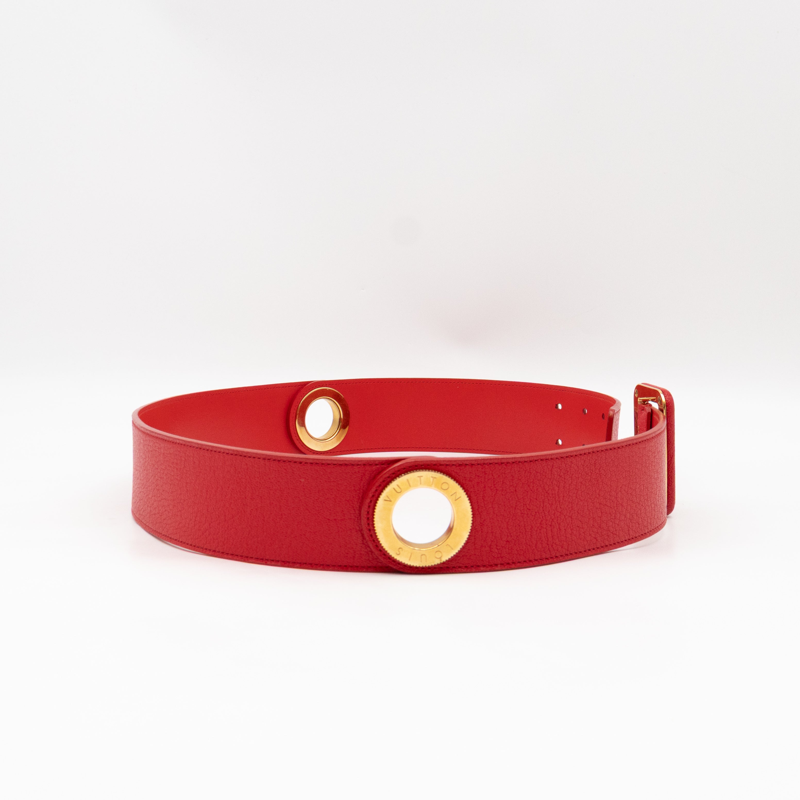 Wide Buckle Belt Red Leather 85 cm