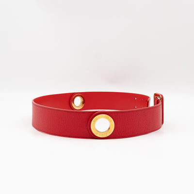 Wide Buckle Belt Red Leather 85 cm
