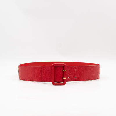Wide Buckle Belt Red Leather 85 cm