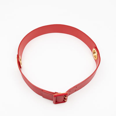 Wide Buckle Belt Red Leather 85 cm