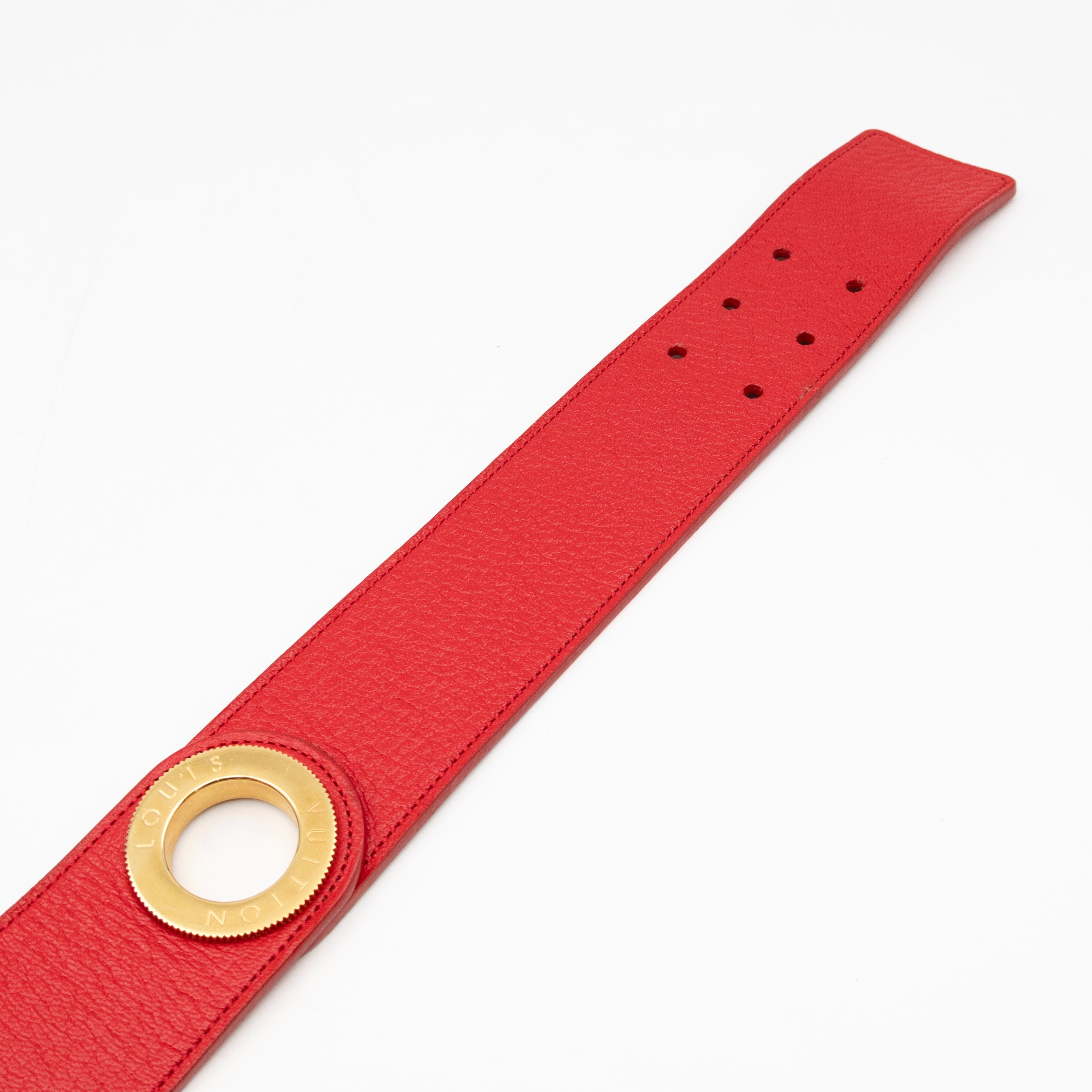 Wide Buckle Belt Red Leather 85 cm