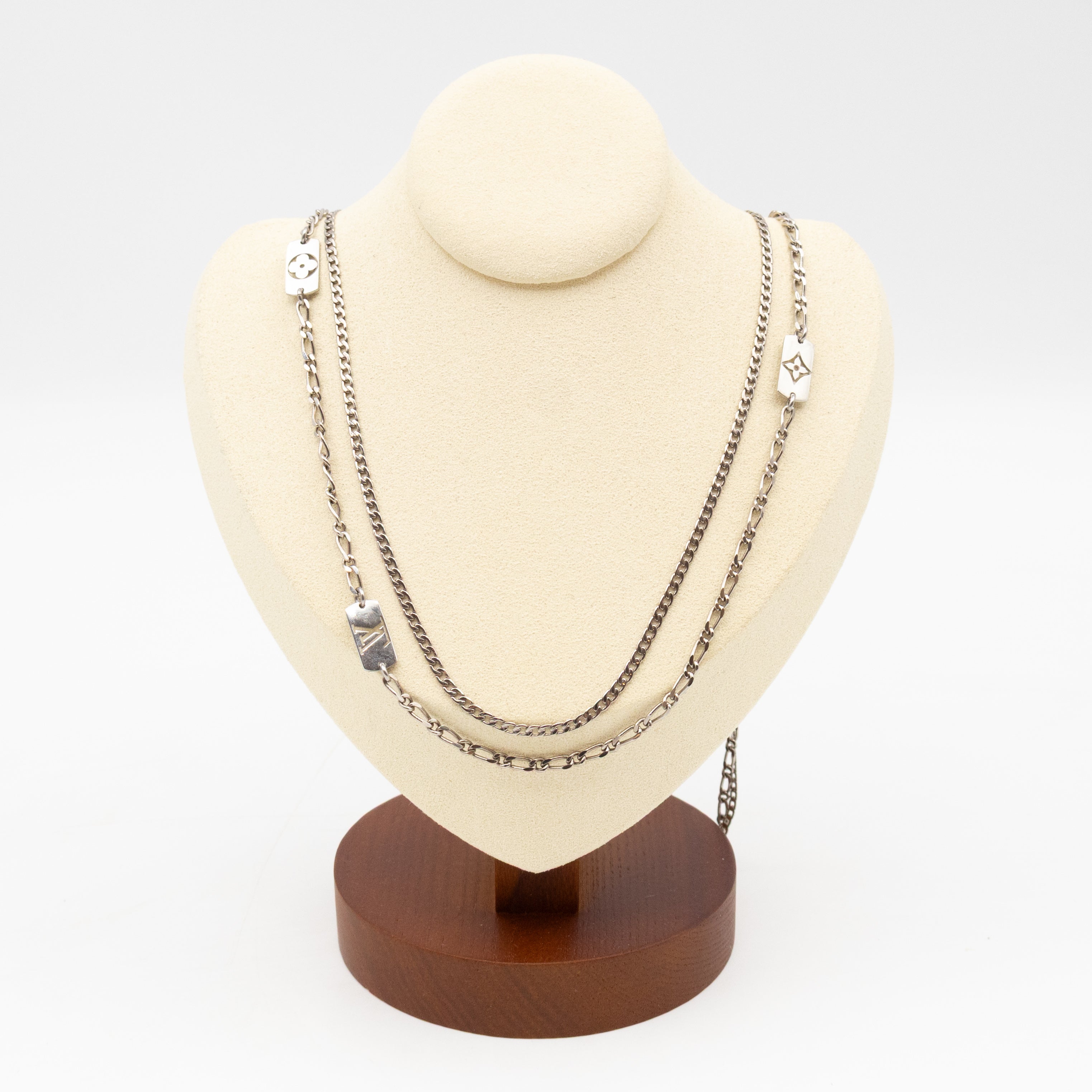 Monogram Double Chain Necklace Silver