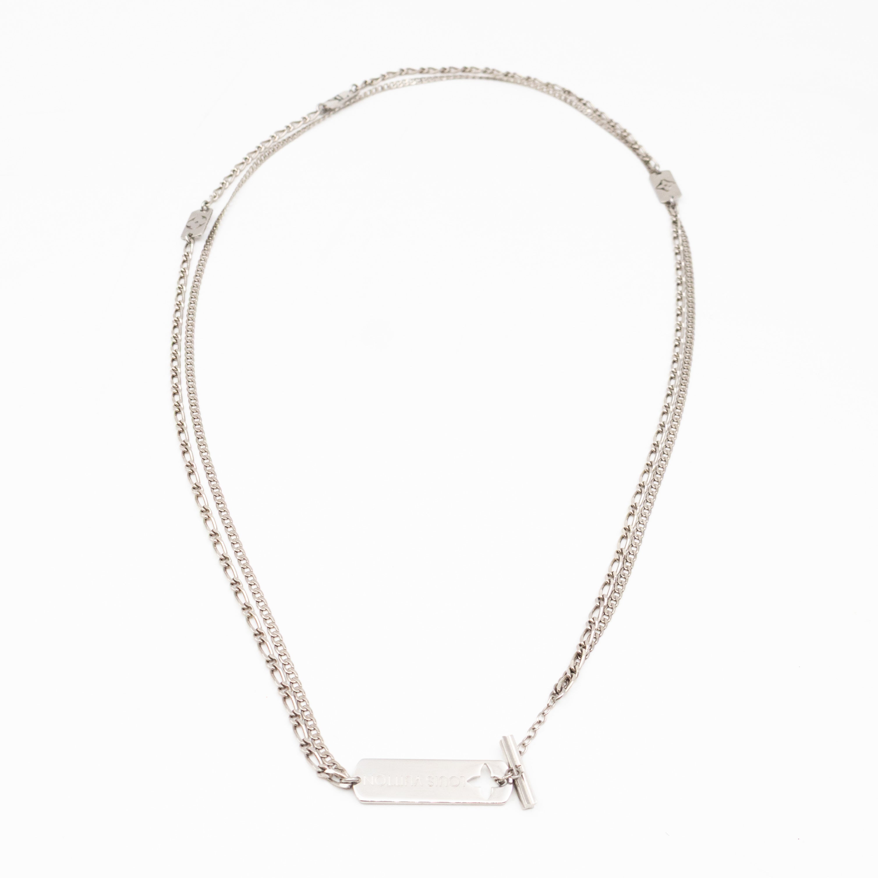 Monogram Double Chain Necklace Silver