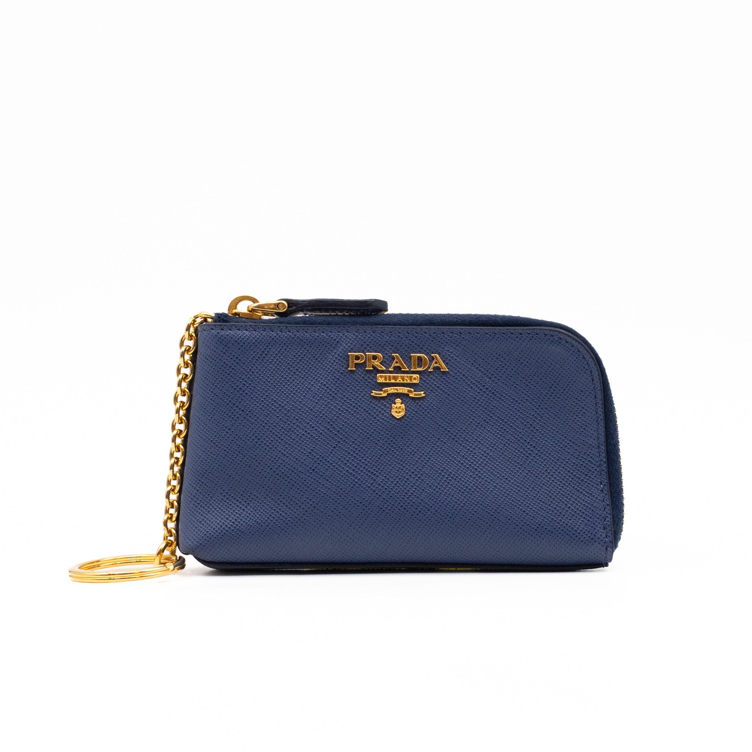 Key Pouch Saffiano Blue Leather