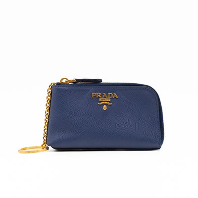 Key Pouch Saffiano Blue Leather