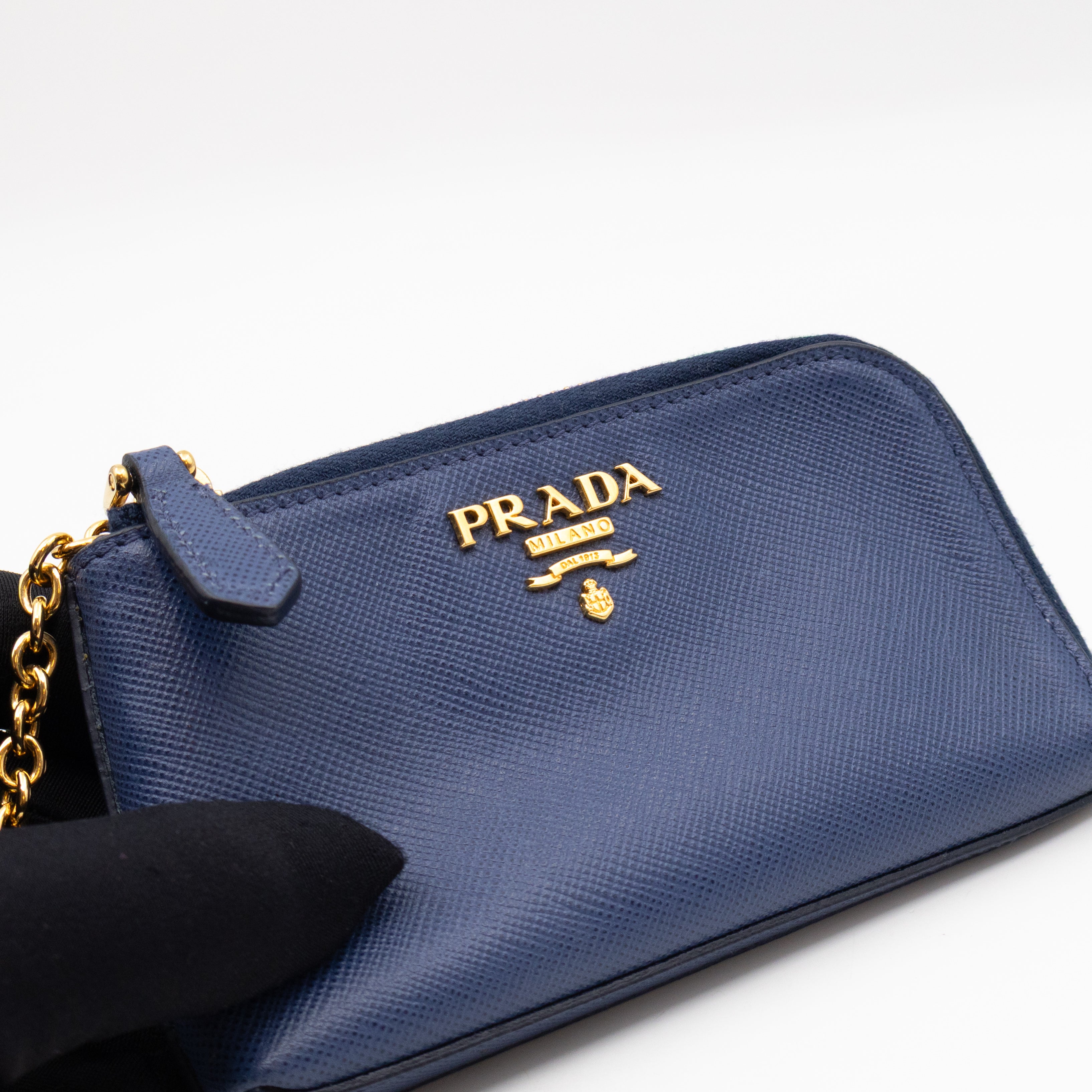 Key Pouch Saffiano Blue Leather