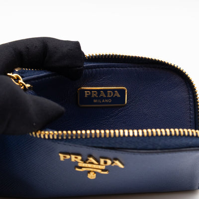 Key Pouch Saffiano Blue Leather