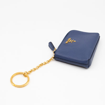 Key Pouch Saffiano Blue Leather