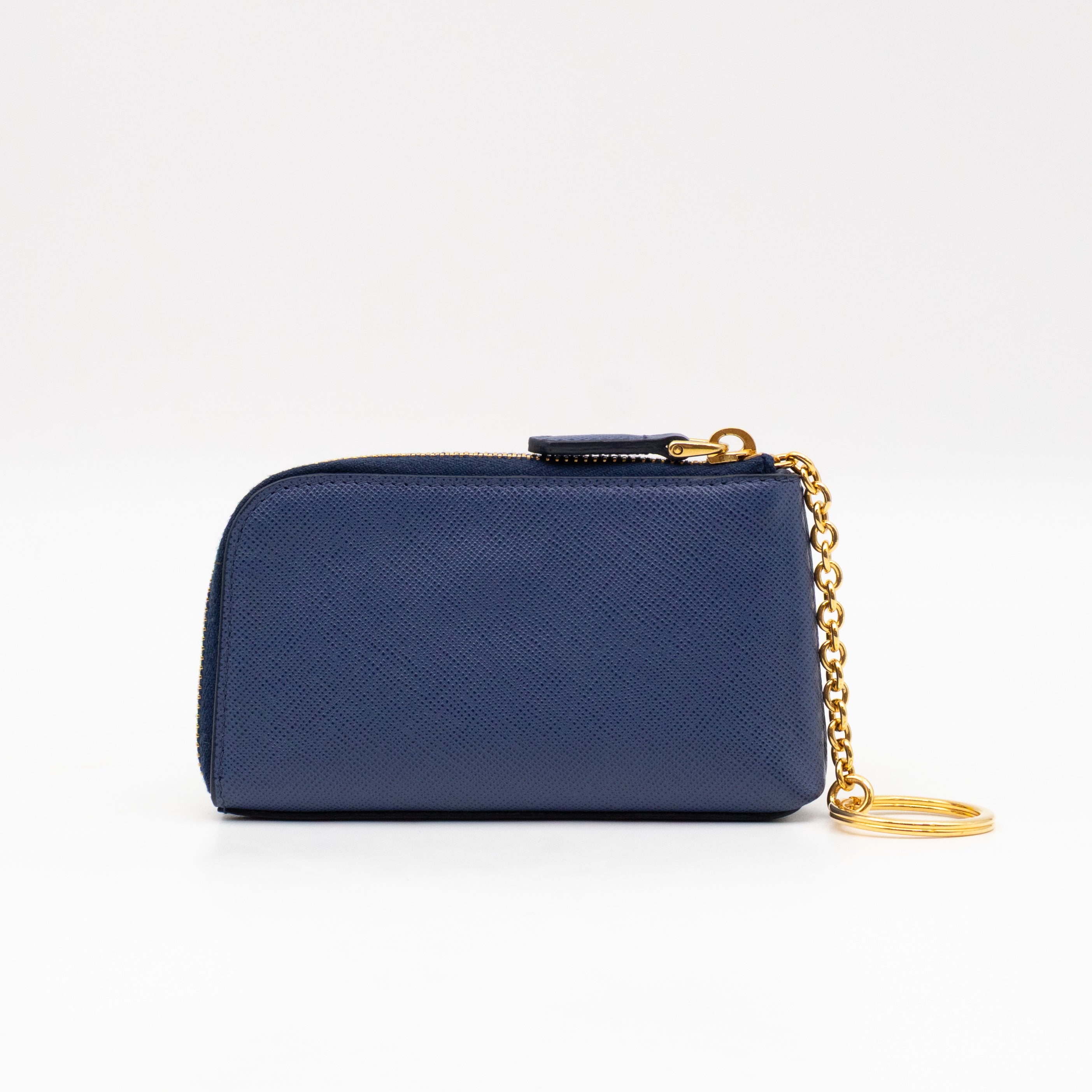 Key Pouch Saffiano Blue Leather