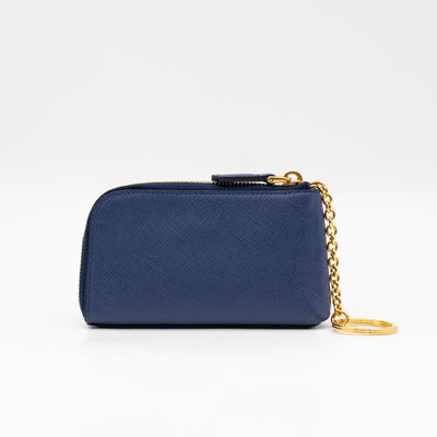 Key Pouch Saffiano Blue Leather